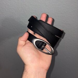 Western Black faux Leather Unisex Belt with Oval Metal Buckle